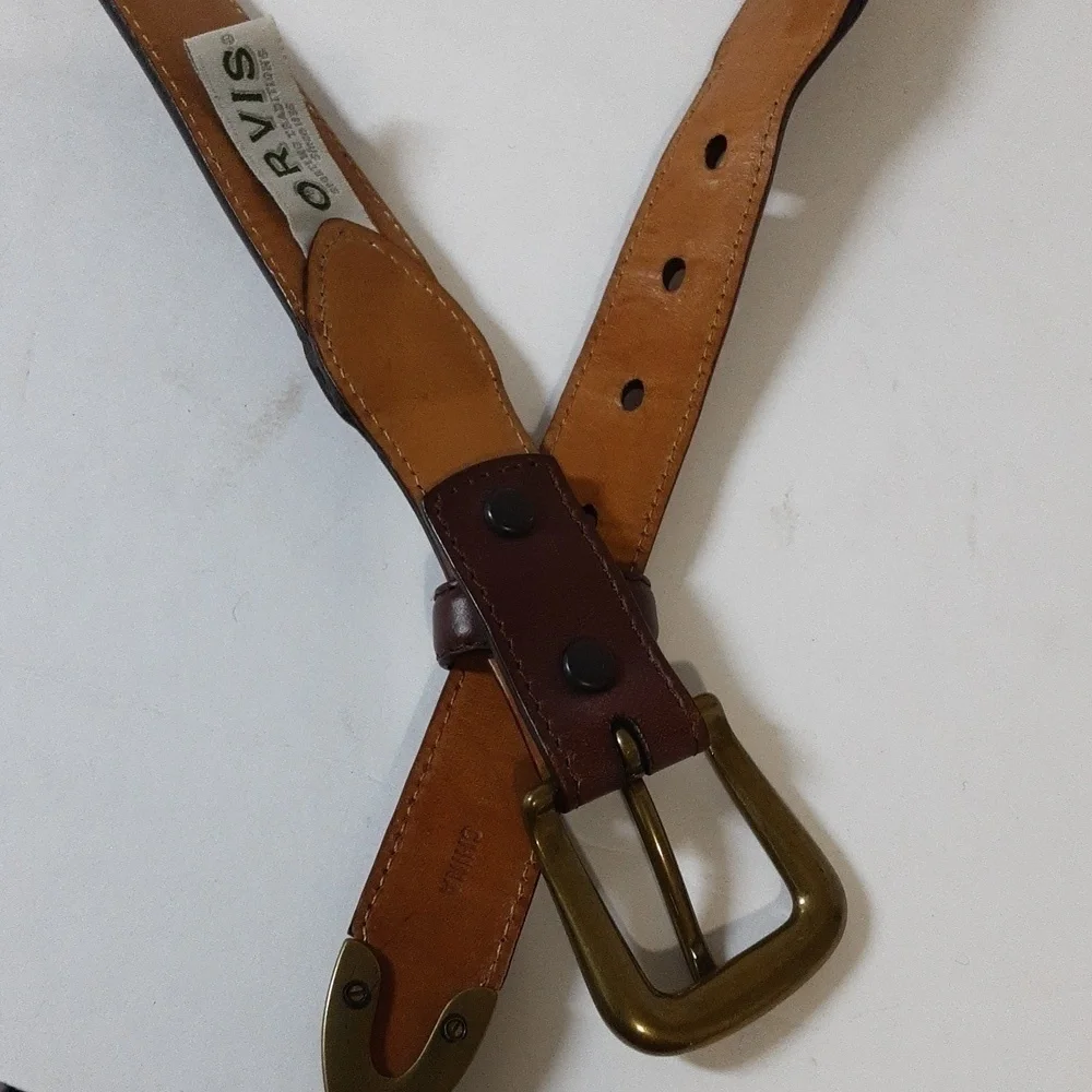 Orvis men's leather brown belt size 44 western festival rodeo casual